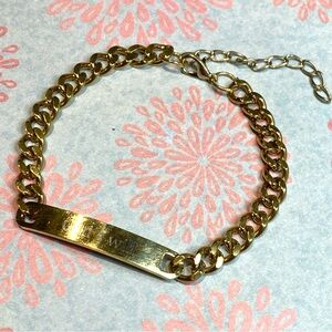 Gold Tone Thick Chunky Chain Bracelet "God's Will" Quote on Plate Adjustable